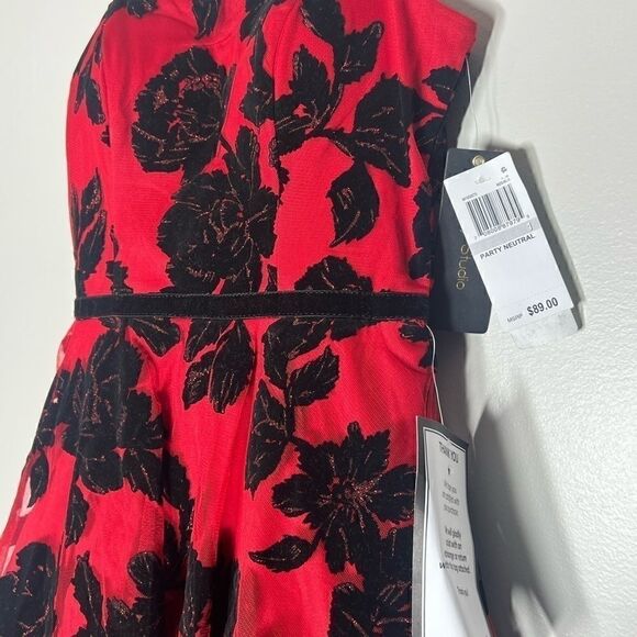 CITY STUDIOS Juniors' Flocked Fit & Flare Dress red and black dress size 1 New - Picture 8 of 13